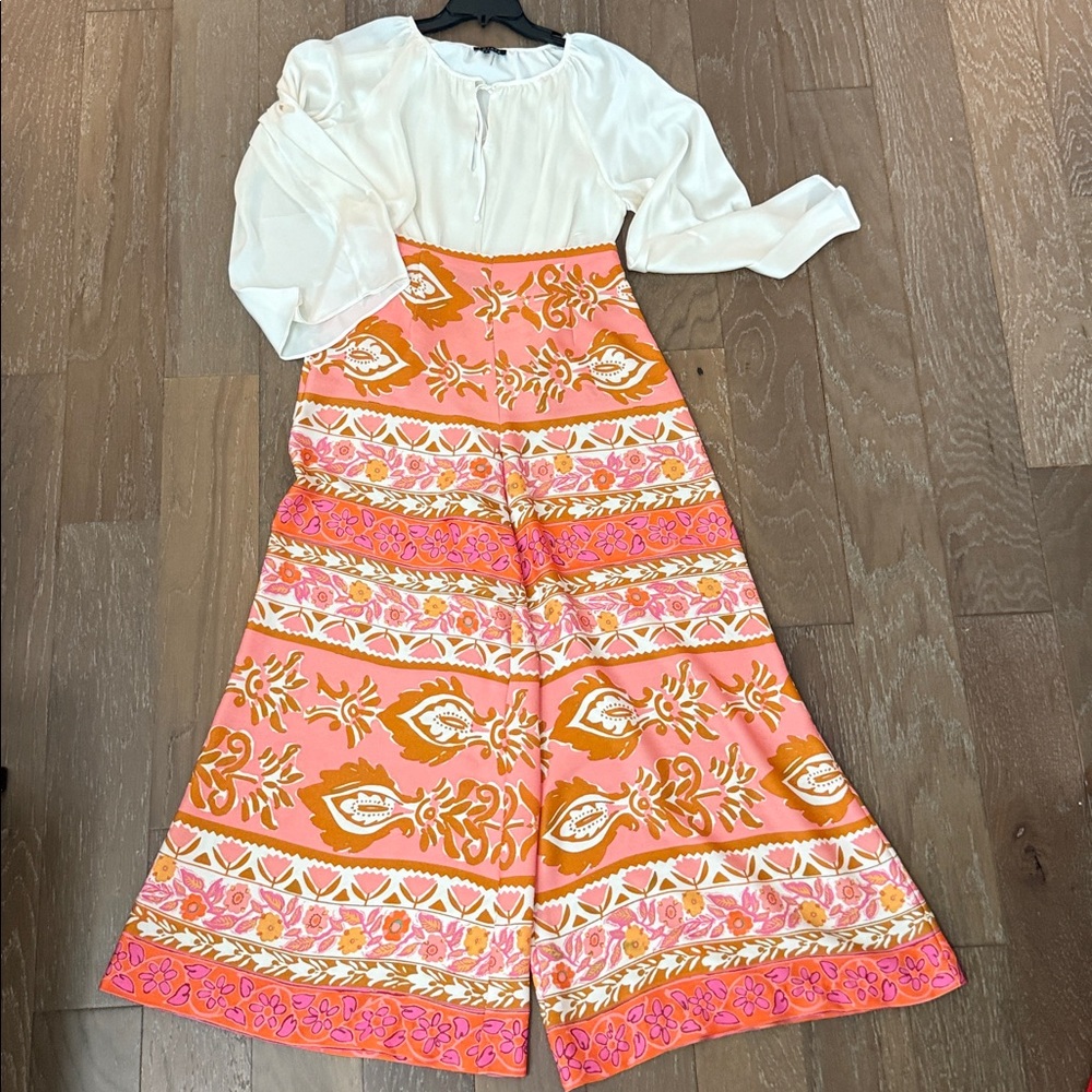 Alex Marie Floral Wide Leg Pants in Pink and Brown - Picture 8 of 12